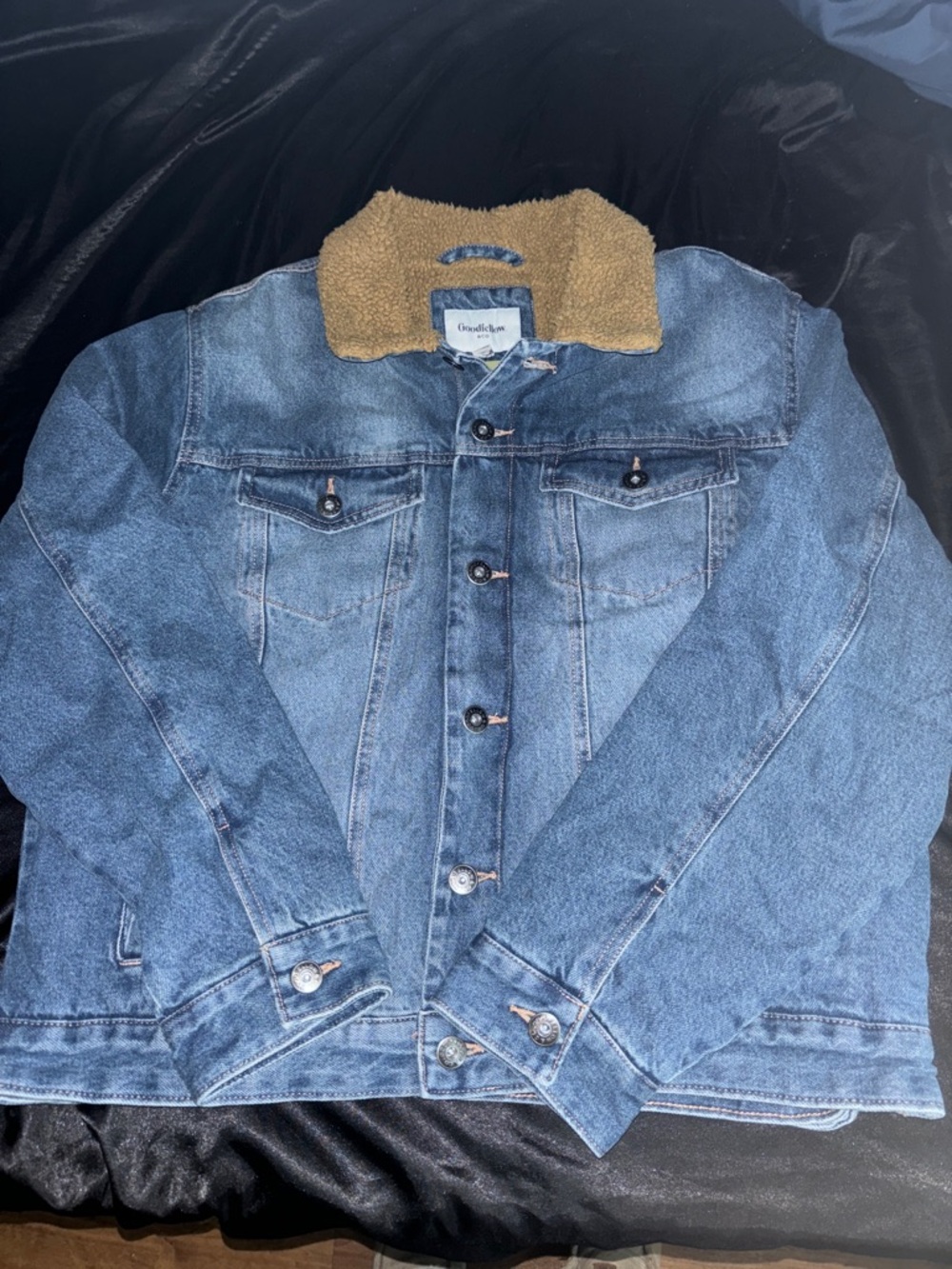 Goodfellow & Co Blue Denim Jacket with Tan Sherpa Collar